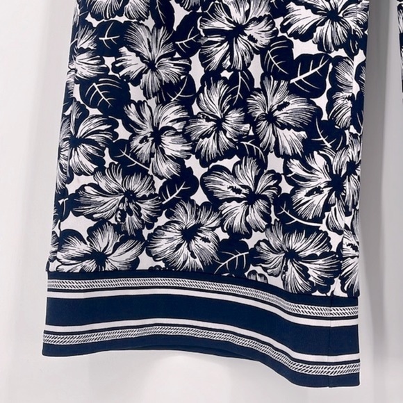 Michael Kors Floral Wide Leg Pants Blue White Hibiscus Size Large - Picture 5 of 10